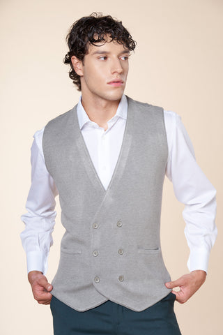 Gilet Uomo Doppiopetto in Maglia con Scollo a V|Colore:Perla