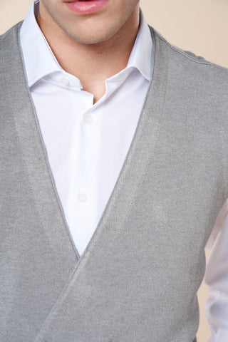 Gilet Uomo Doppiopetto in Maglia con Scollo a V|Colore:Perla