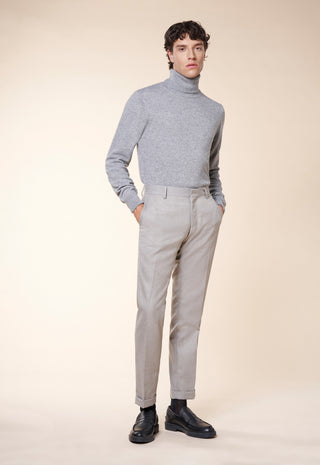 Pantaloni Uomo con Pinces e Risvolto al Fondo|Colore:Perla