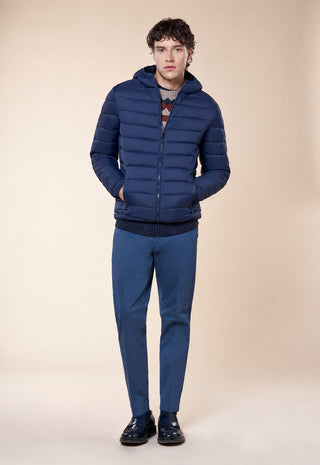 Piumino Uomo con Cappuccio e Tasche con Zip|Colore:Blu