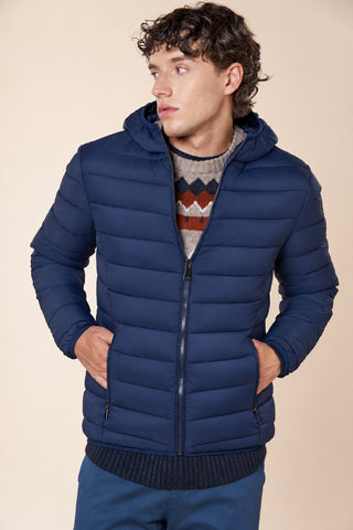 Piumino Uomo con Cappuccio e Tasche con Zip|Colore:Blu