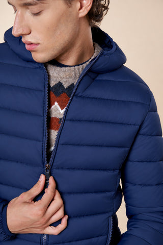 Piumino Uomo con Cappuccio e Tasche con Zip|Colore:Blu