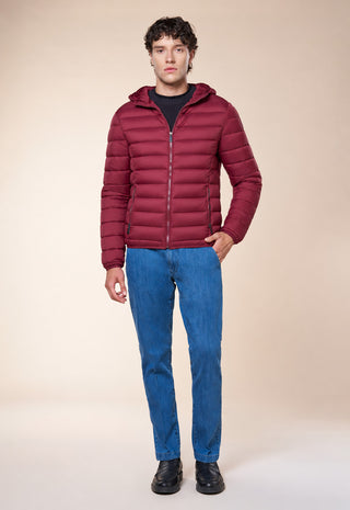 Piumino Uomo con Cappuccio e Tasche con Zip|Colore:Bordeaux