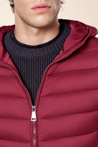 Piumino Uomo con Cappuccio e Tasche con Zip|Colore:Bordeaux