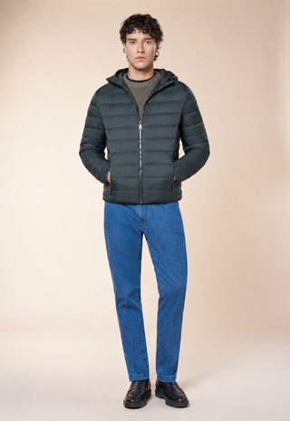 Piumino Uomo con Cappuccio e Tasche con Zip|Colore:Green
