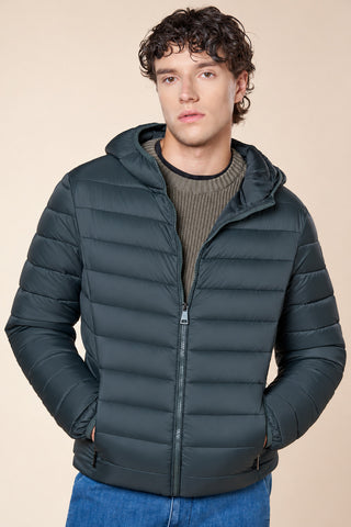 Piumino Uomo con Cappuccio e Tasche con Zip|Colore:Green