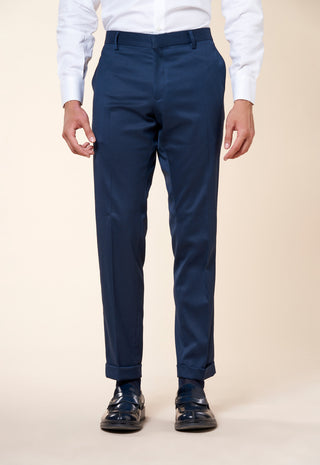 Pantaloni Uomo con Risvolto e Piega Centrale|Colore:Blu navy