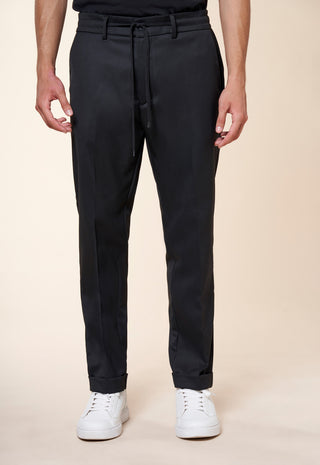 Pantaloni Uomo con Coulisse e Risvolto al Fondo|Colore:Nero