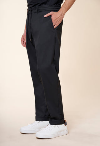Pantaloni Uomo con Coulisse e Risvolto al Fondo|Colore:Nero