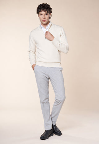 Maglia Uomo Mezza Zip con Collo Alto|Colore:Panna