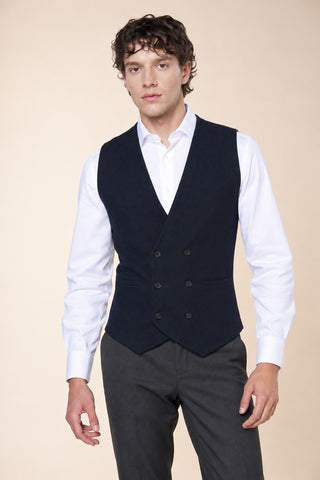 Gilet Uomo Doppiopetto in Maglia con Scollo a V|Colore:Blu navy