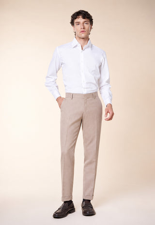 Pantaloni Uomo con Pinces e Risvolto al Fondo|Colore:Beige