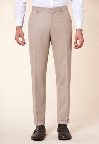 Pantaloni Uomo con Pinces e Risvolto al Fondo|Colore:Beige
