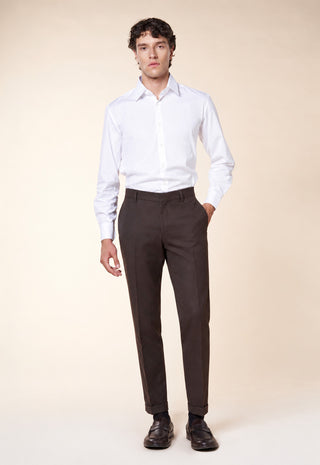 Pantaloni Uomo con Pinces e Risvolto al Fondo|Colore:Marrone