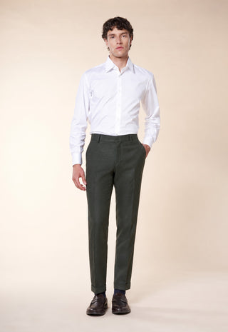 Pantaloni Uomo con Pinces e Risvolto al Fondo|Colore:Verde
