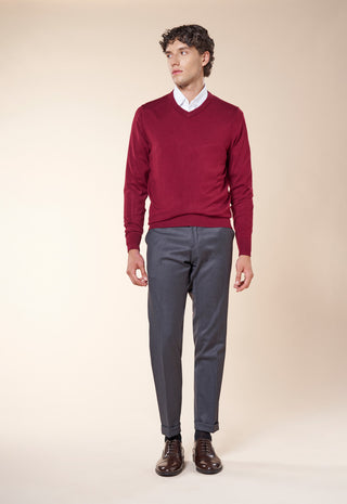 Maglia Uomo con Scollo a V e Maniche Lunghe|Colore:Bordeaux