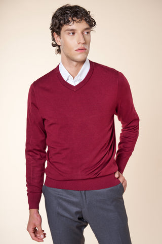 Maglia Uomo con Scollo a V e Maniche Lunghe|Colore:Bordeaux