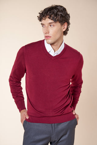 Maglia Uomo con Scollo a V e Maniche Lunghe|Colore:Bordeaux