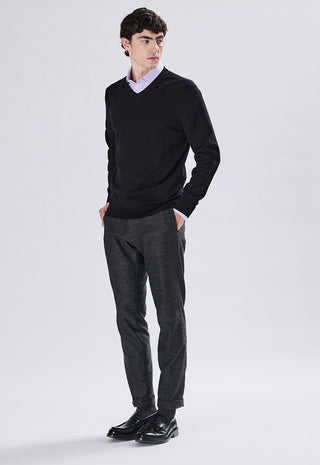 Maglia Uomo con Scollo a V e Maniche Lunghe|Colore:Nero