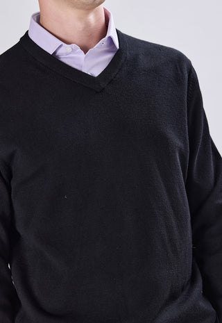 Maglia Uomo con Scollo a V e Maniche Lunghe|Colore:Nero