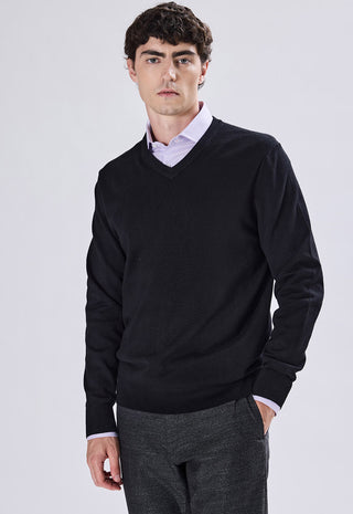 Maglia Uomo con Scollo a V e Maniche Lunghe|Colore:Nero