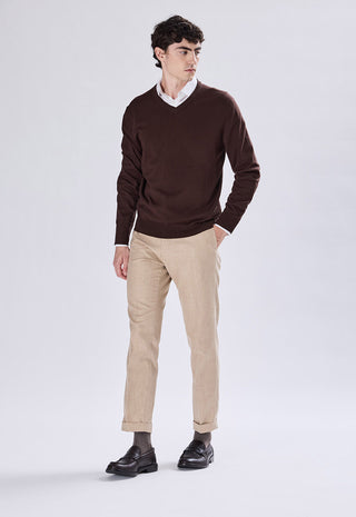 Maglia Uomo con Scollo a V e Maniche Lunghe|Colore:Brown
