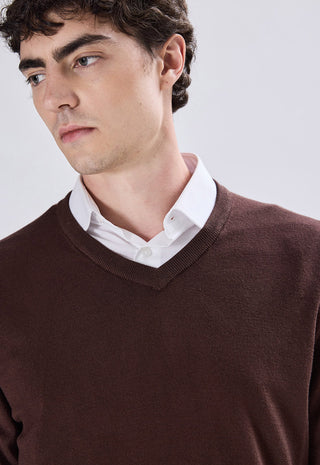 Maglia Uomo con Scollo a V e Maniche Lunghe|Colore:Brown