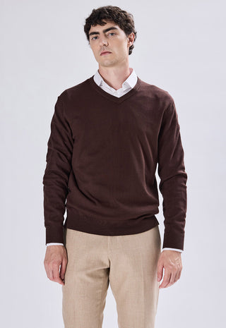 Maglia Uomo con Scollo a V e Maniche Lunghe|Colore:Brown