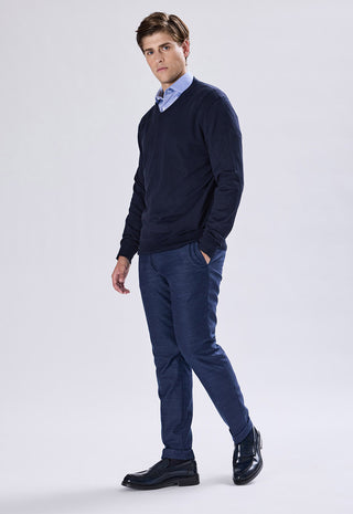 Maglia Uomo con Scollo a V e Maniche Lunghe|Colore:Blu navy