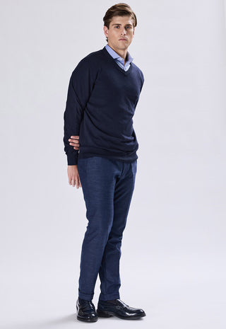 Maglia Uomo con Scollo a V e Maniche Lunghe|Colore:Blu navy