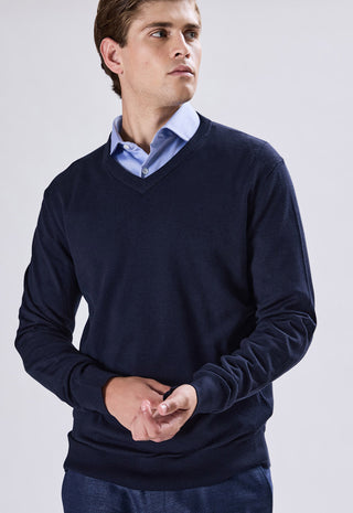 Maglia Uomo con Scollo a V e Maniche Lunghe|Colore:Blu navy