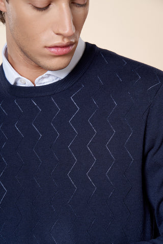 Maglia Uomo Girocollo con Motivo Geometrico|Colore:Blu navy
