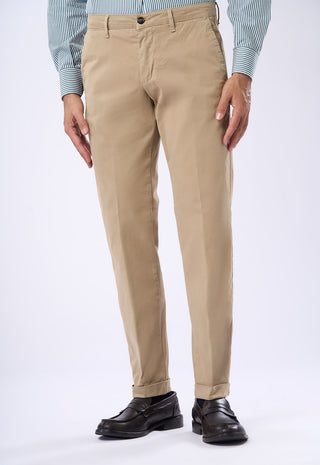 Pantaloni Chino Uomo Risvolto e Tasche a Filetto|Colore:Beige