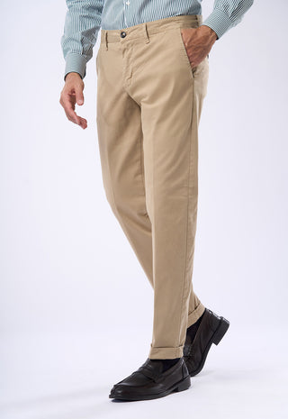 Pantaloni Chino Uomo Risvolto e Tasche a Filetto|Colore:Beige