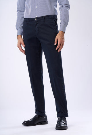 Pantaloni Chino Uomo Risvolto e Tasche a Filetto|Colore:Blu