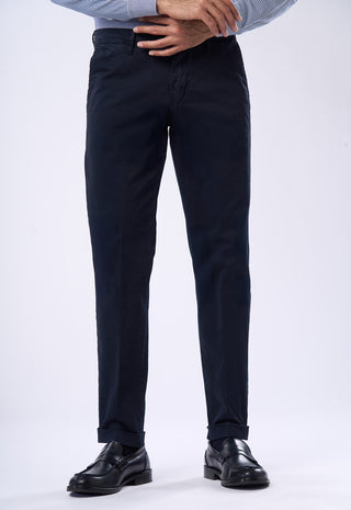 Pantaloni Chino Uomo Risvolto e Tasche a Filetto|Colore:Blu