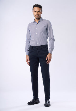 Pantaloni Chino Uomo Risvolto e Tasche a Filetto|Colore:Blu