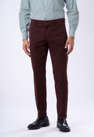 Pantaloni Chino Uomo Risvolto e Tasche a Filetto|Colore:Bordeaux