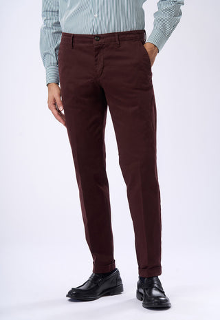 Pantaloni Chino Uomo Risvolto e Tasche a Filetto|Colore:Bordeaux