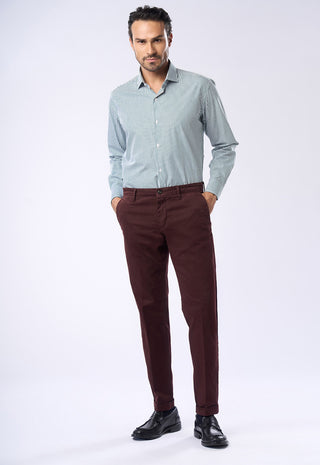 Pantaloni Chino Uomo Risvolto e Tasche a Filetto|Colore:Bordeaux
