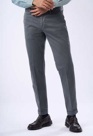 Pantaloni Chino Uomo Risvolto e Tasche a Filetto|Colore:Piombo