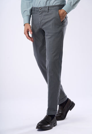 Pantaloni Chino Uomo Risvolto e Tasche a Filetto|Colore:Piombo
