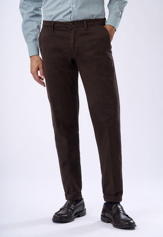 Pantaloni Chino Uomo Risvolto e Tasche a Filetto|Colore:Marrone