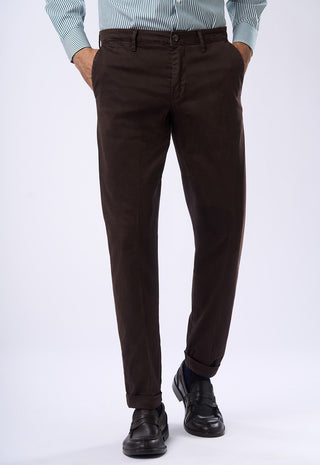 Pantaloni Chino Uomo Risvolto e Tasche a Filetto|Colore:Marrone