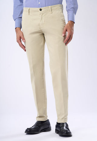 Pantaloni Chino Uomo Risvolto e Tasche a Filetto|Colore:Off white