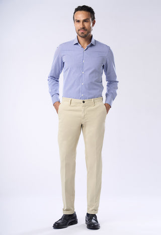 Pantaloni Chino Uomo Risvolto e Tasche a Filetto|Colore:Off white