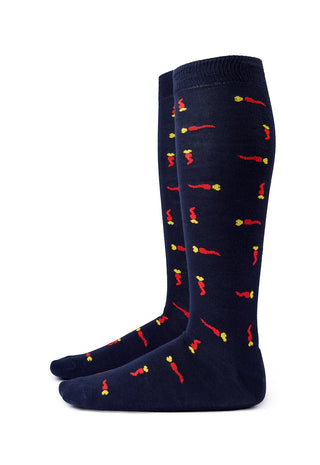 Calze Uomo Lunghe in Cotone con Motivo Cornetto|Colore:Blu