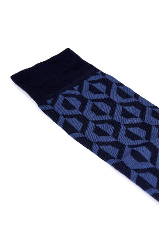 Calze Uomo Lunghe in Cotone Motivo Geometrico|Colore:Denim