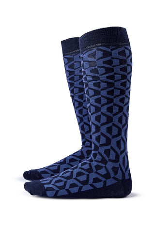 Calze Uomo Lunghe in Cotone Motivo Geometrico|Colore:Denim