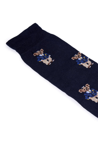 Calze Uomo Lunghe in Cotone con Fantasia Orsetto|Colore:Blu
